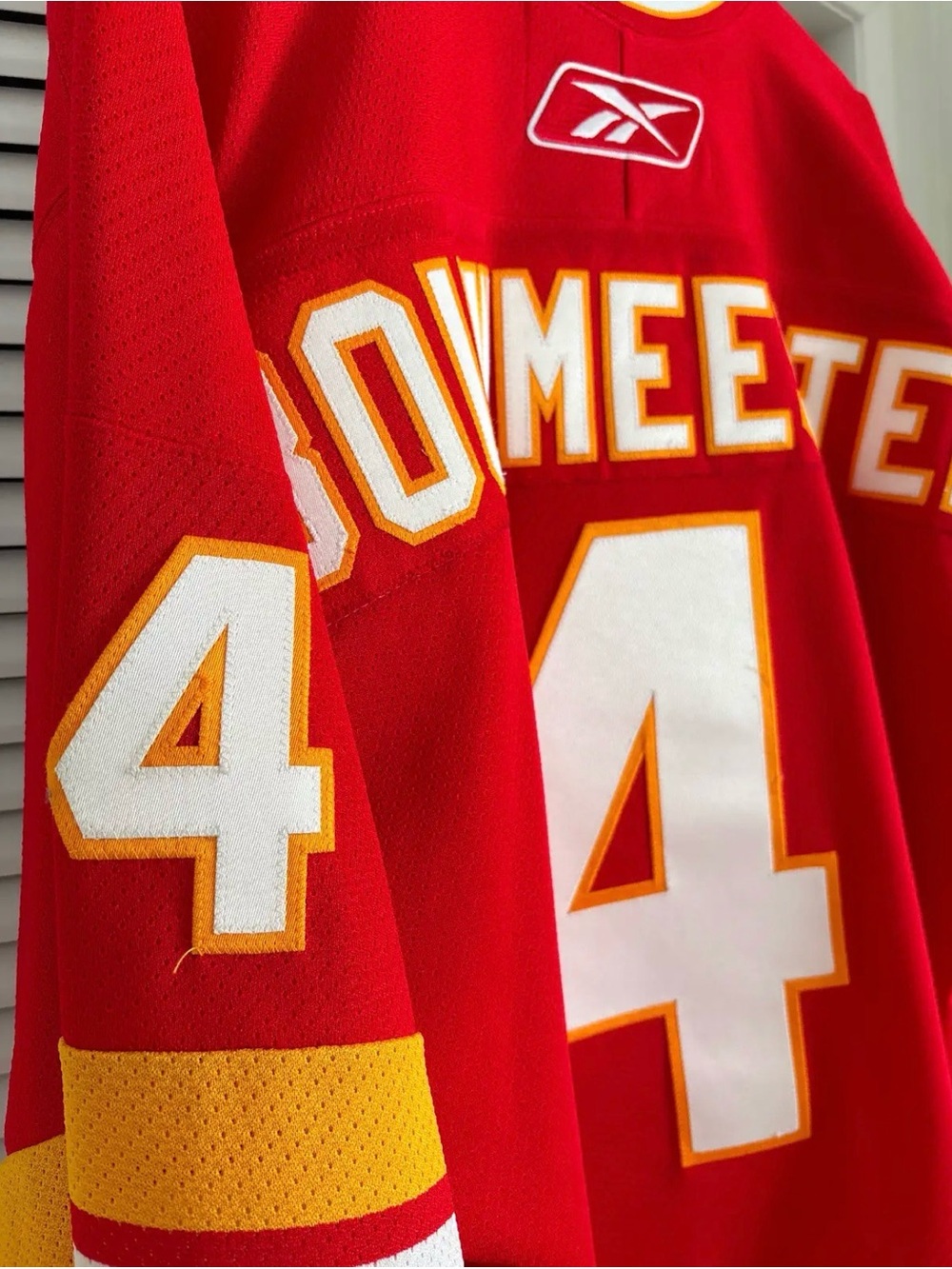 Calgary Flames Reebok Red and Yellow Boumeester #4 Hockey Jersey - Picture 2 of 5